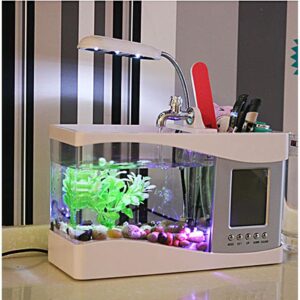 SECRET DESIRE Pets Products Mini USB Desktop Aquarium LCD Display Fish Tank Clock LED Lamp Light White