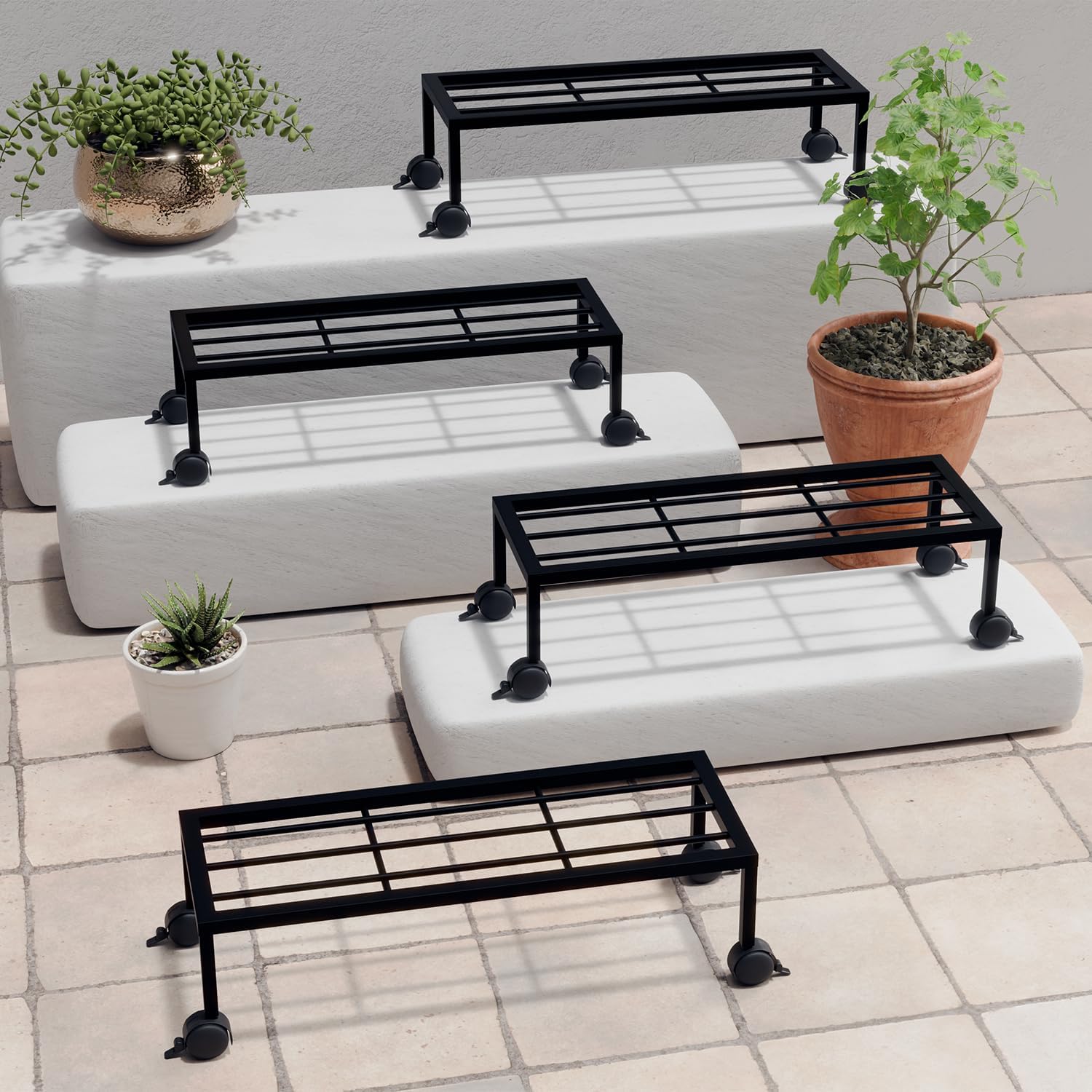 Lifelong Set of 4 Flower Pot / Plant Stand with Wheeles for Indoor & Outdoor