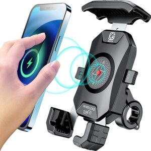 Kewig Motorcycle Phone Mount Qi 15W Wireless & USB C 20W Fast Chargeing Port