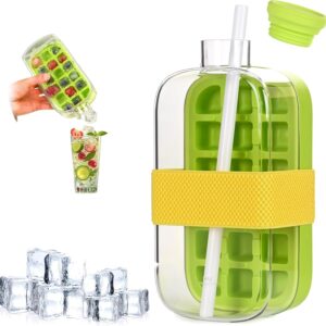 House of Quirk 2-in-1 Ice Cube Bottle with Tray – Touch-Free Ice Maker & Water Bottle with Lid (800ml - Green)
