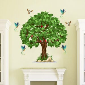 Merical Green Tree with Flying Birds Wall Sticker