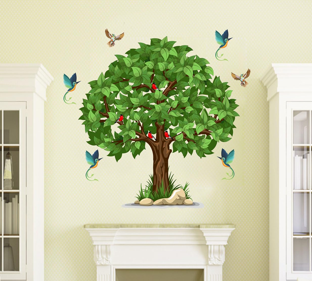 Merical Green Tree with Flying Birds Wall Sticker