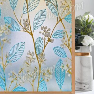 WISDOM Blue Leaf 16x48 Decorative Frosted Window Film for Home/Kitchen Office Film