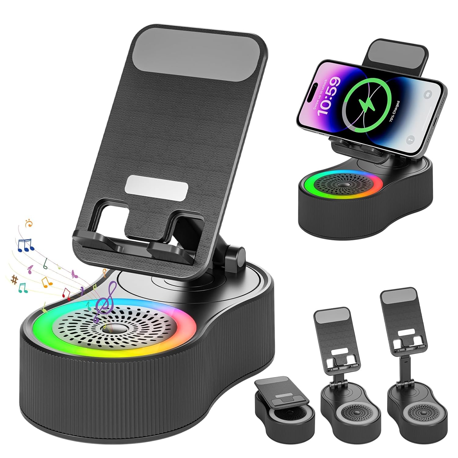 Cell Phone Stand with Bluetooth Speaker - Wireless Bluetooth Speaker with 360° Rotatable Phone Holder