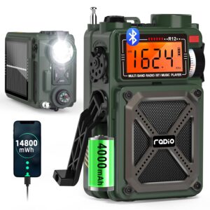 Greadio Portable Shortwave Radios with NOAA Weather Radio, 14800mWh Digital Radio AM FM with Bluetooth 5.4, Crank/Solar/USB Charging